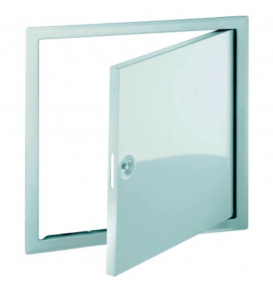 TRAMPILLA DE ACERO 600 X 600 MM LACADO BLANCO RAL 9016 - CIERRE CON LLAVE DE PVC CUADRADILLO